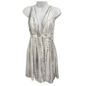 Oh My Love Animal Print Leopard Babydoll Backless Dress Gray White Size S